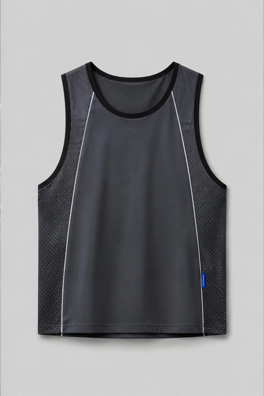 Front product view of the Afterdark tank with reflective silver piping