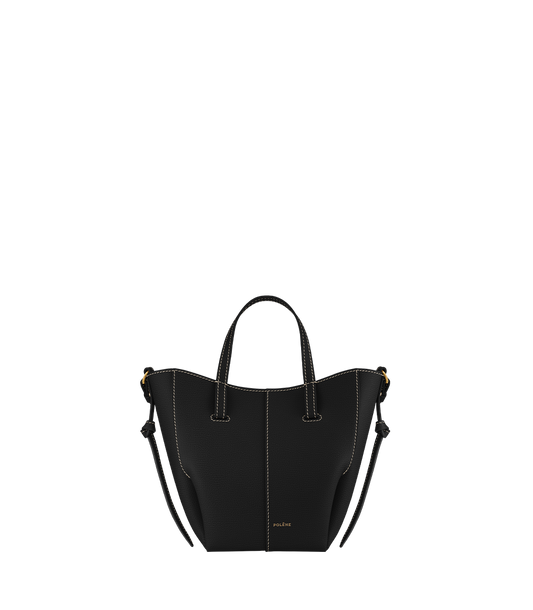 Cyme Tote Nano - Textured Black with Ecru Stitching