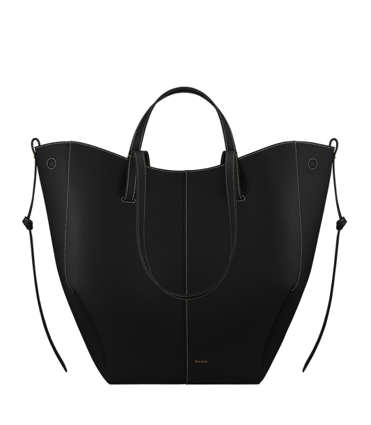 Cyme Tote - Textured Black with Ecru Stitching