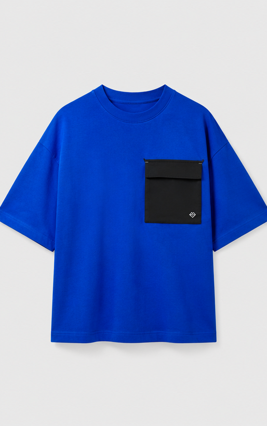 Front product view of the Signal Drift tee with oversized black cargo pocket